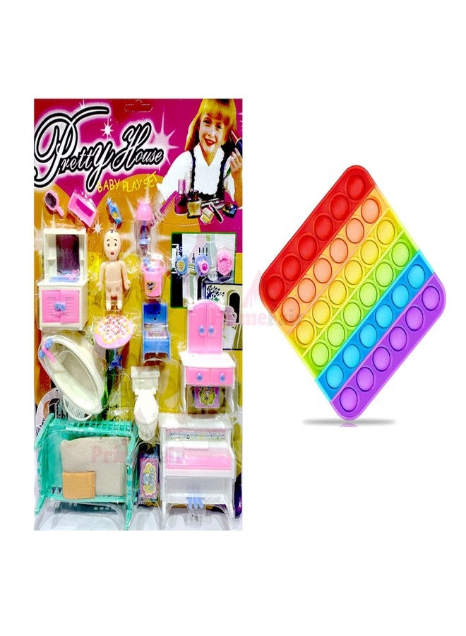 PRIMEFAIR Dollhouse Playset Portable Sets with Pop it, Small House 20 Accessories Dollhouse Playset for Girl's (Multicolor) Pack of 20 + 1 Pop it (Baby-Rectangle) - Image 1